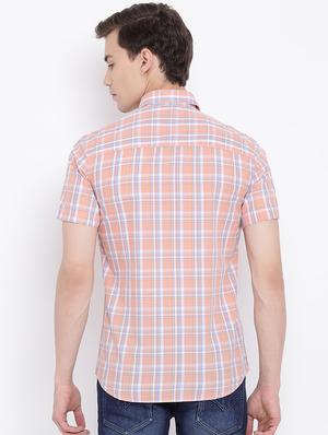 peach checkered casual shirt - 16947571 - Standard Image - 3