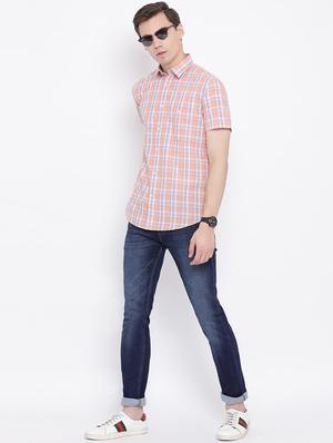 peach checkered casual shirt - 16947571 - Standard Image - 4
