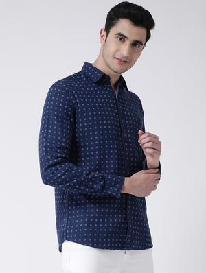 navy blue printed casual shirt - 16947576 - Standard Image - 2