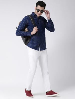 navy blue printed casual shirt - 16947576 - Standard Image - 4