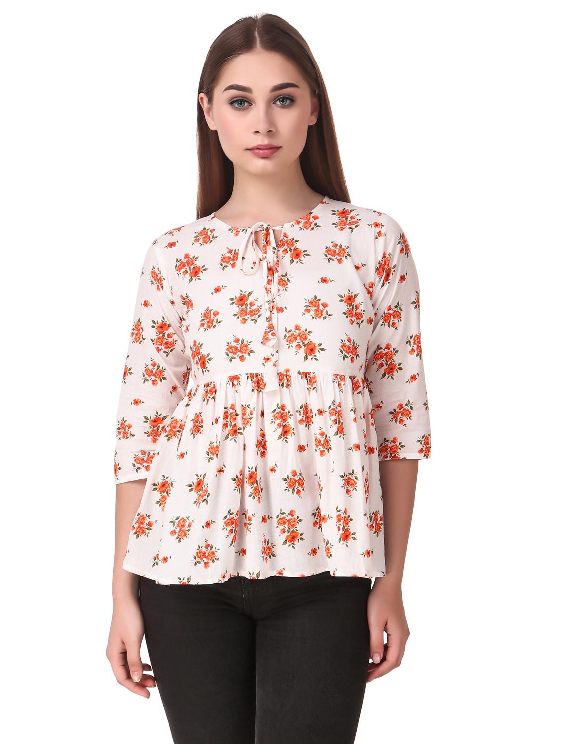tie up neck floral peplum top - 16949510 - Zoom Image - 1