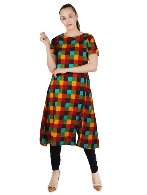 checkered a-line kurta - 16950200 - Standard Image - 1