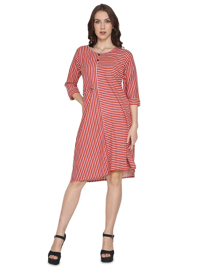 round neck striped a-line dress - 16950561 - Zoom Image - 1