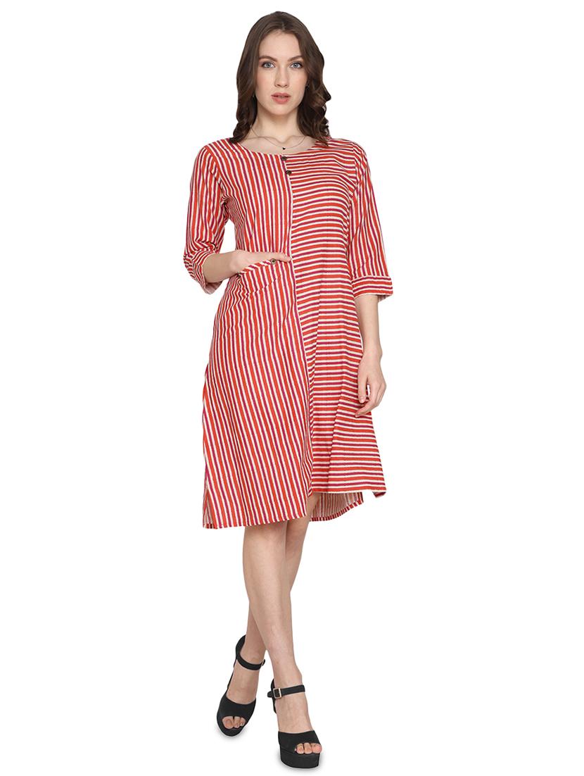 round neck striped a-line dress - 16950561 - Zoom Image - 2