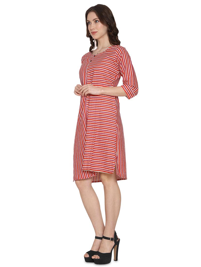 round neck striped a-line dress - 16950561 - Zoom Image - 3