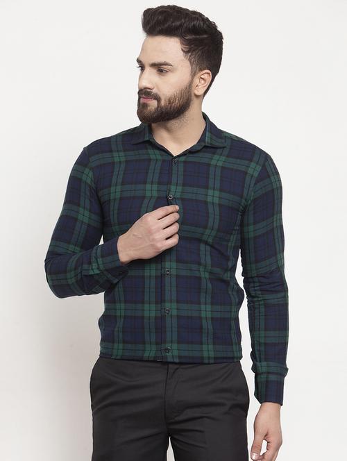 navy blue checkered casual shirt - 16950563 - Standard Image - 1