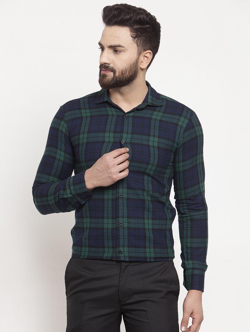 navy blue checkered casual shirt - 16950563 - Zoom Image - 1