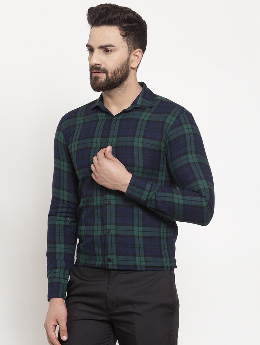navy blue checkered casual shirt - 16950563 - Zoom Image - 2