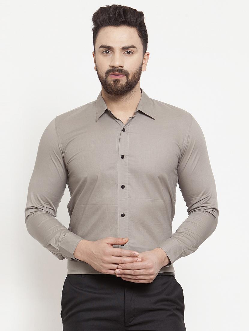 grey solid casual shirt - 16950567 - Zoom Image - 1
