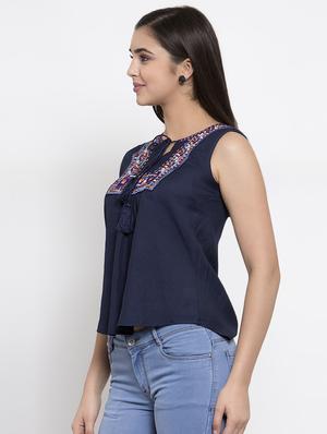 tie up neck embroidered top - 16950681 - Standard Image - 2