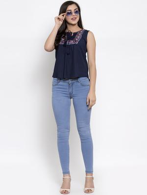 tie up neck embroidered top - 16950681 - Standard Image - 4