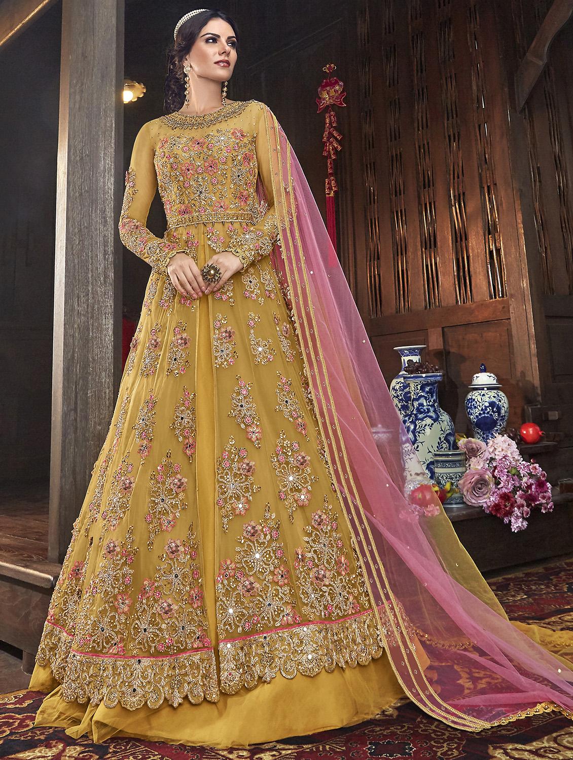embroidered anarkali semi-stitched suit - 16950759 - Zoom Image - 1