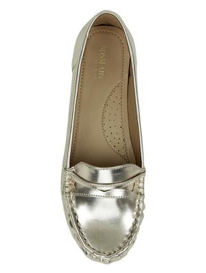 gold leatherette slip on loafers - 16950785 - Standard Image - 4