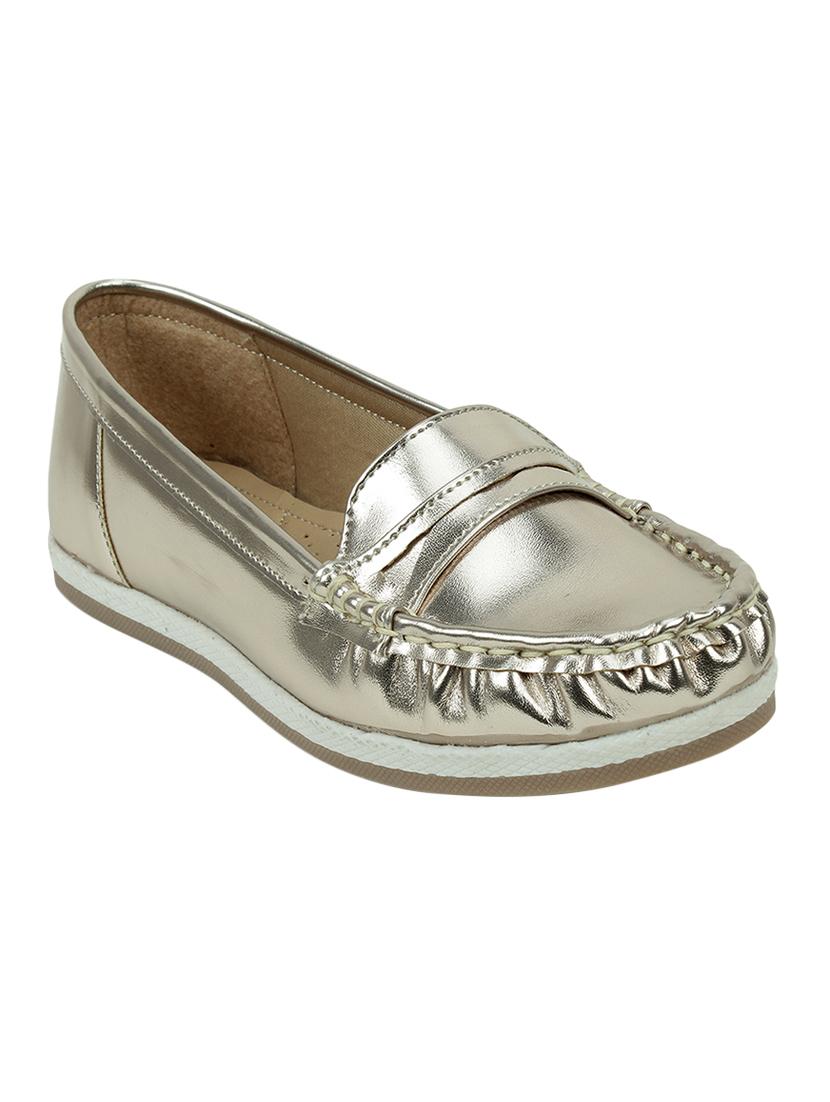 gold leatherette slip on loafers - 16950785 - Zoom Image - 1