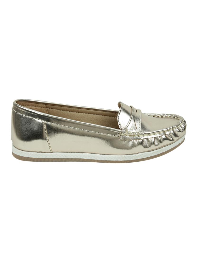 gold leatherette slip on loafers - 16950785 - Zoom Image - 2