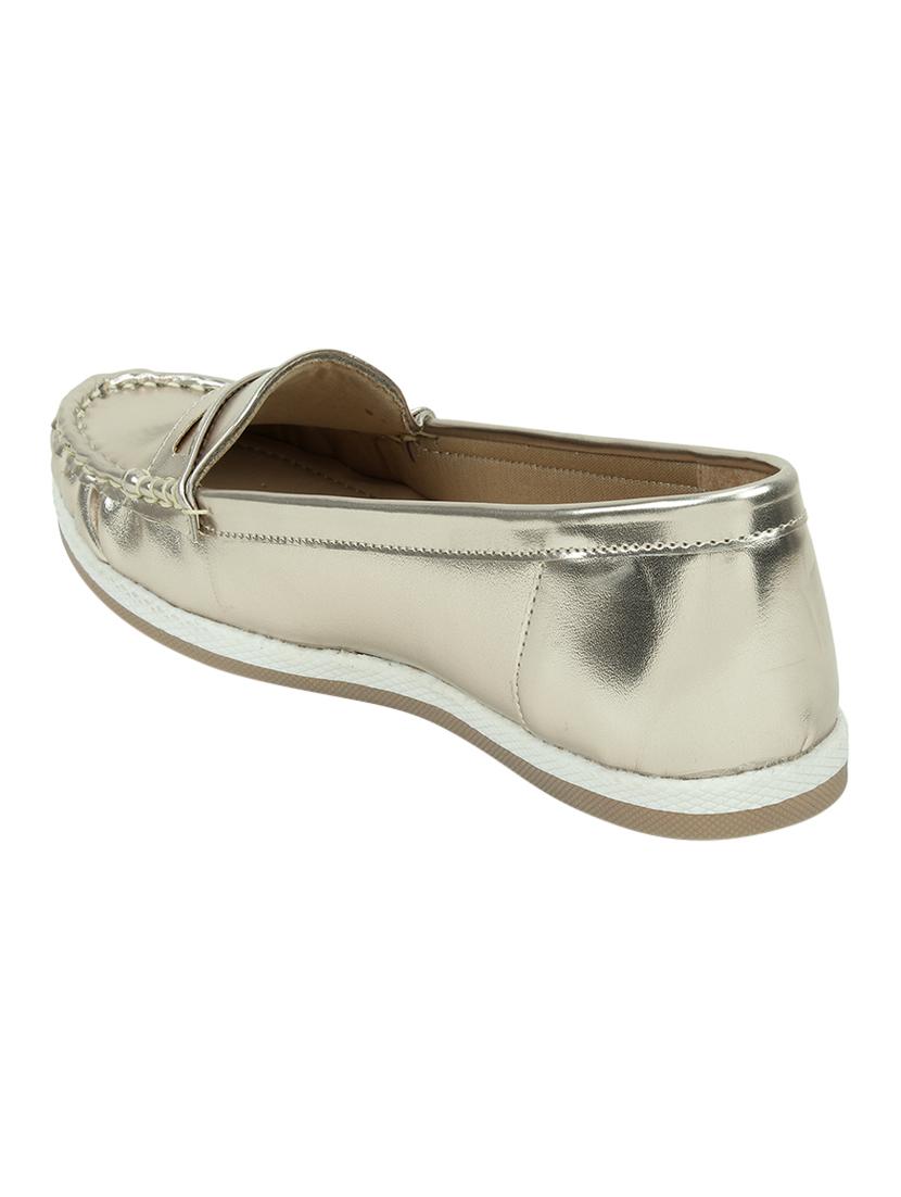 gold leatherette slip on loafers - 16950785 - Zoom Image - 3
