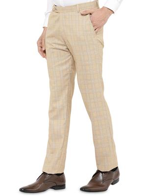 beige checkered flat front formal trouser - 16950829 - Standard Image - 2