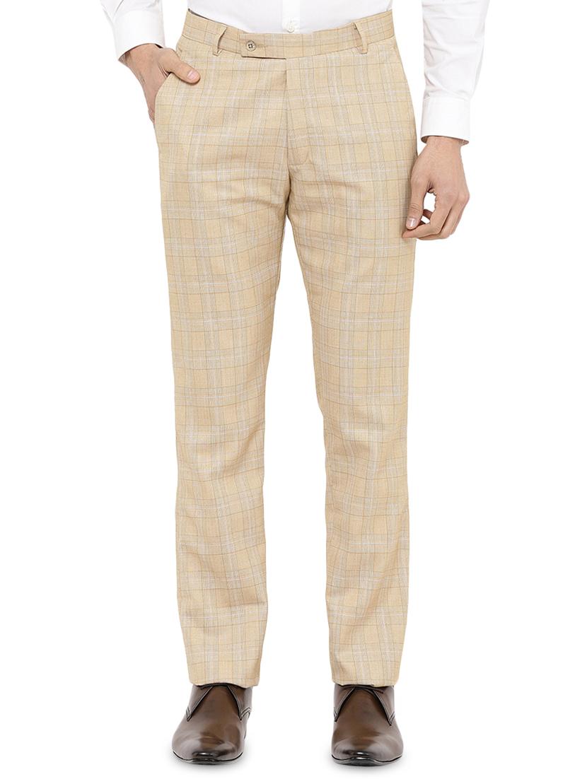 beige checkered flat front formal trouser - 16950829 - Zoom Image - 1