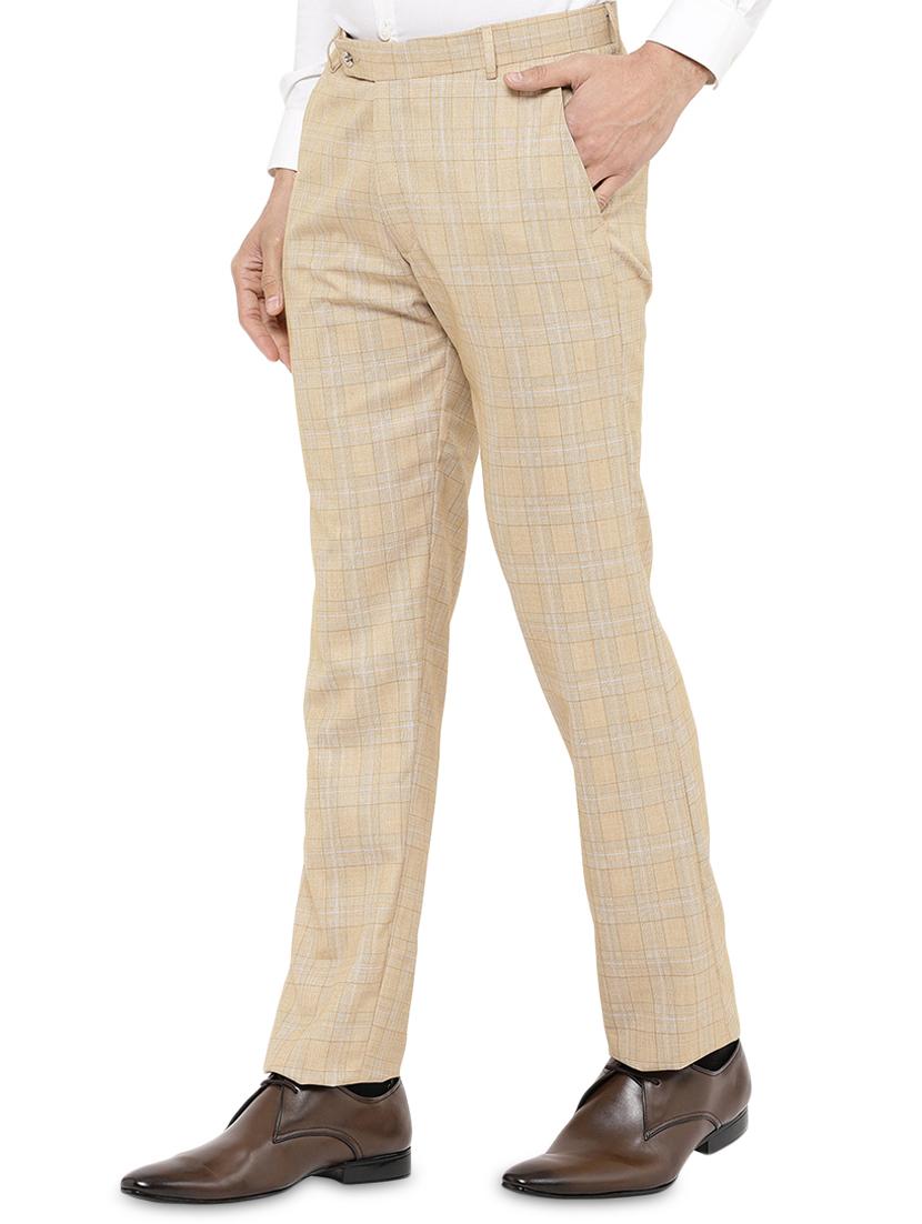 beige checkered flat front formal trouser - 16950829 - Zoom Image - 2