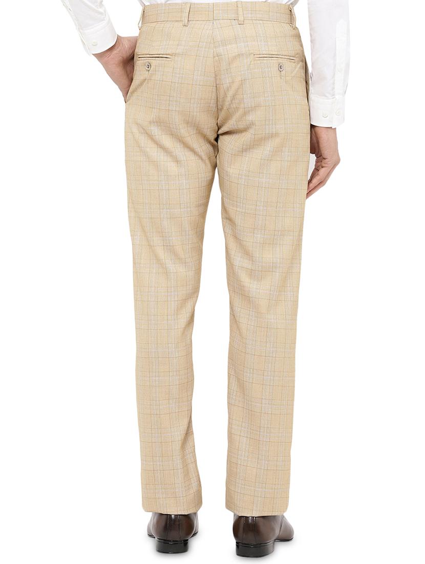 beige checkered flat front formal trouser - 16950829 - Zoom Image - 3