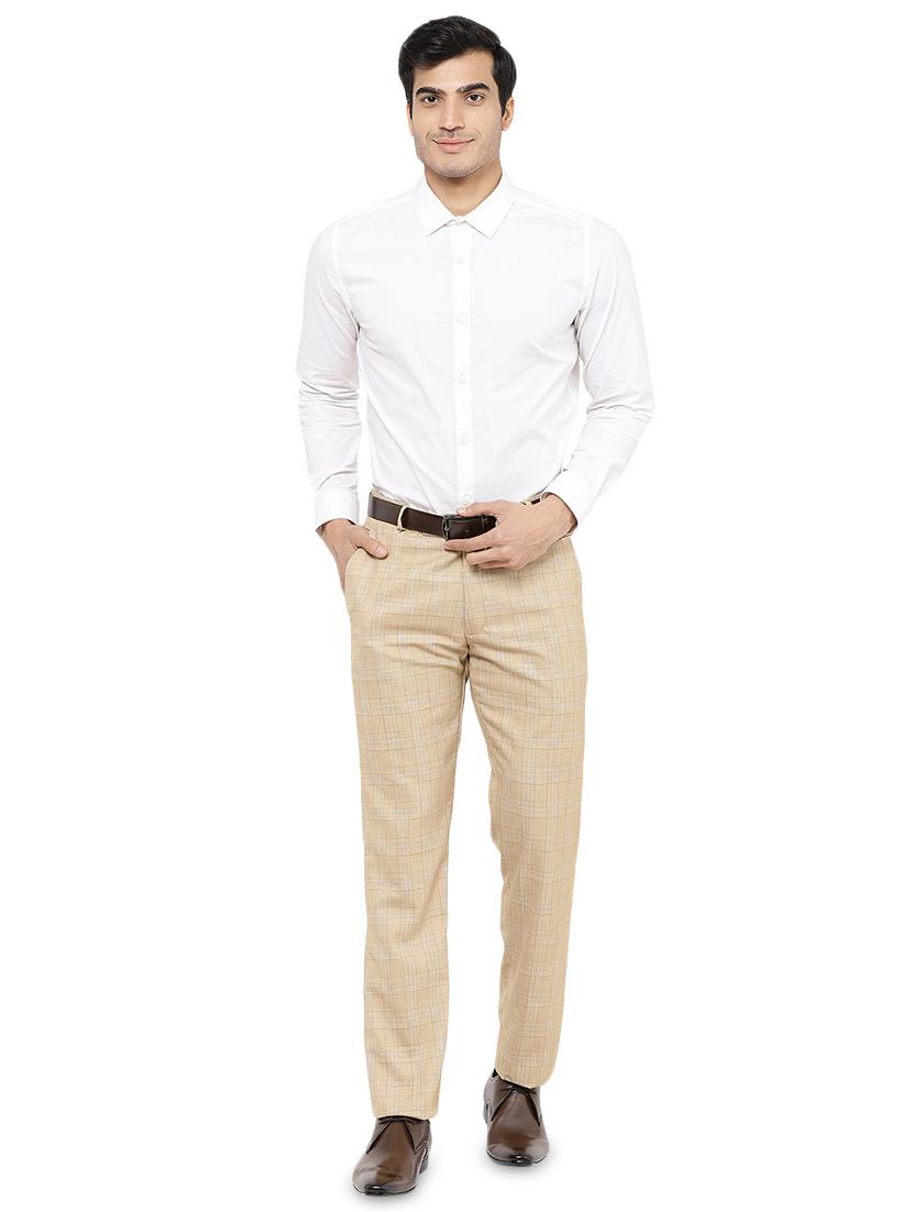 beige checkered flat front formal trouser - 16950829 - Zoom Image - 4
