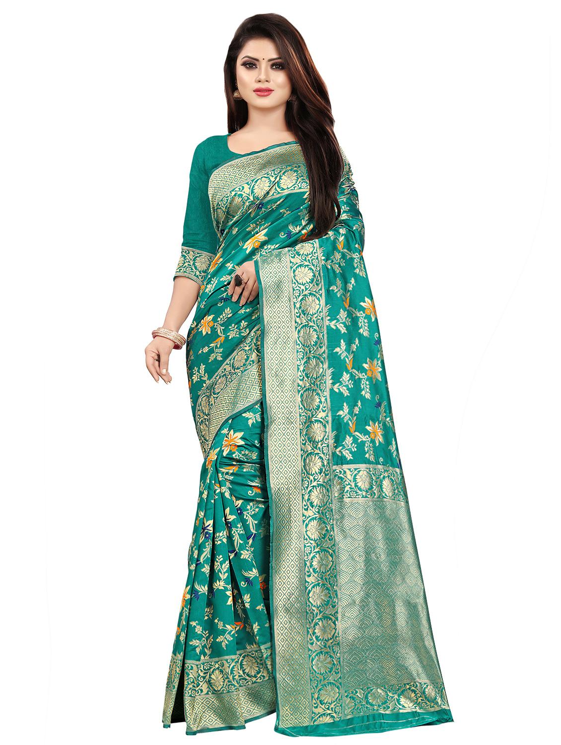 floral banarasi saree with blouse - 16950853 - Zoom Image - 1
