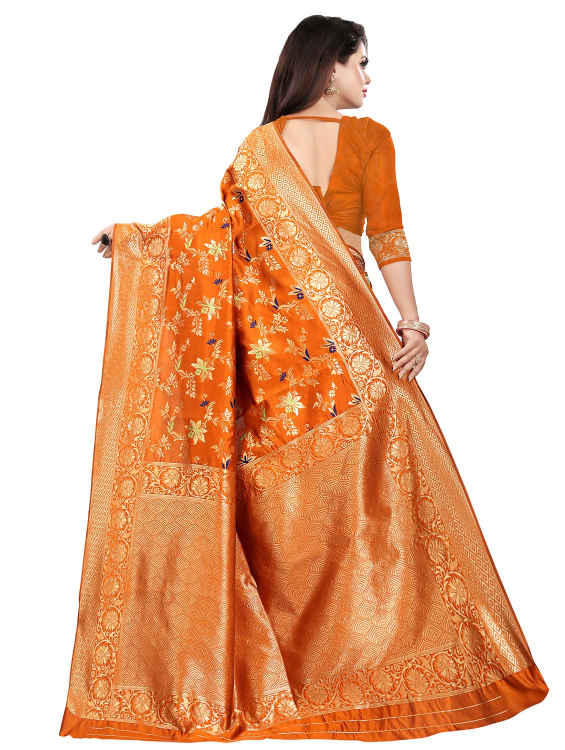 floral banarasi saree with blouse - 16950854 - Zoom Image - 2
