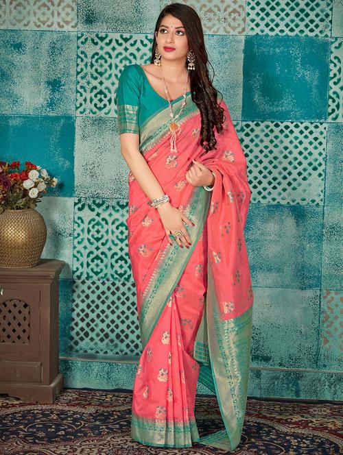 bordered banarasi saree with blouse - 16950890 - Very Small Image - 1