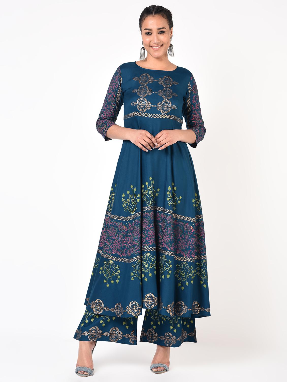 floral print flared kurta - 16951337 - Zoom Image - 2