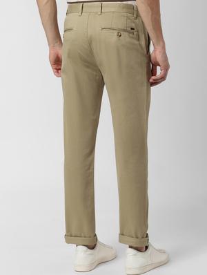 beige solid flat front casual trouser - 16952088 - Standard Image - 3