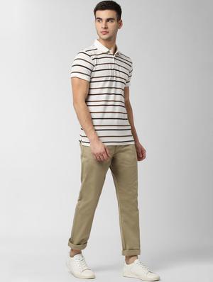 beige solid flat front casual trouser - 16952088 - Standard Image - 4