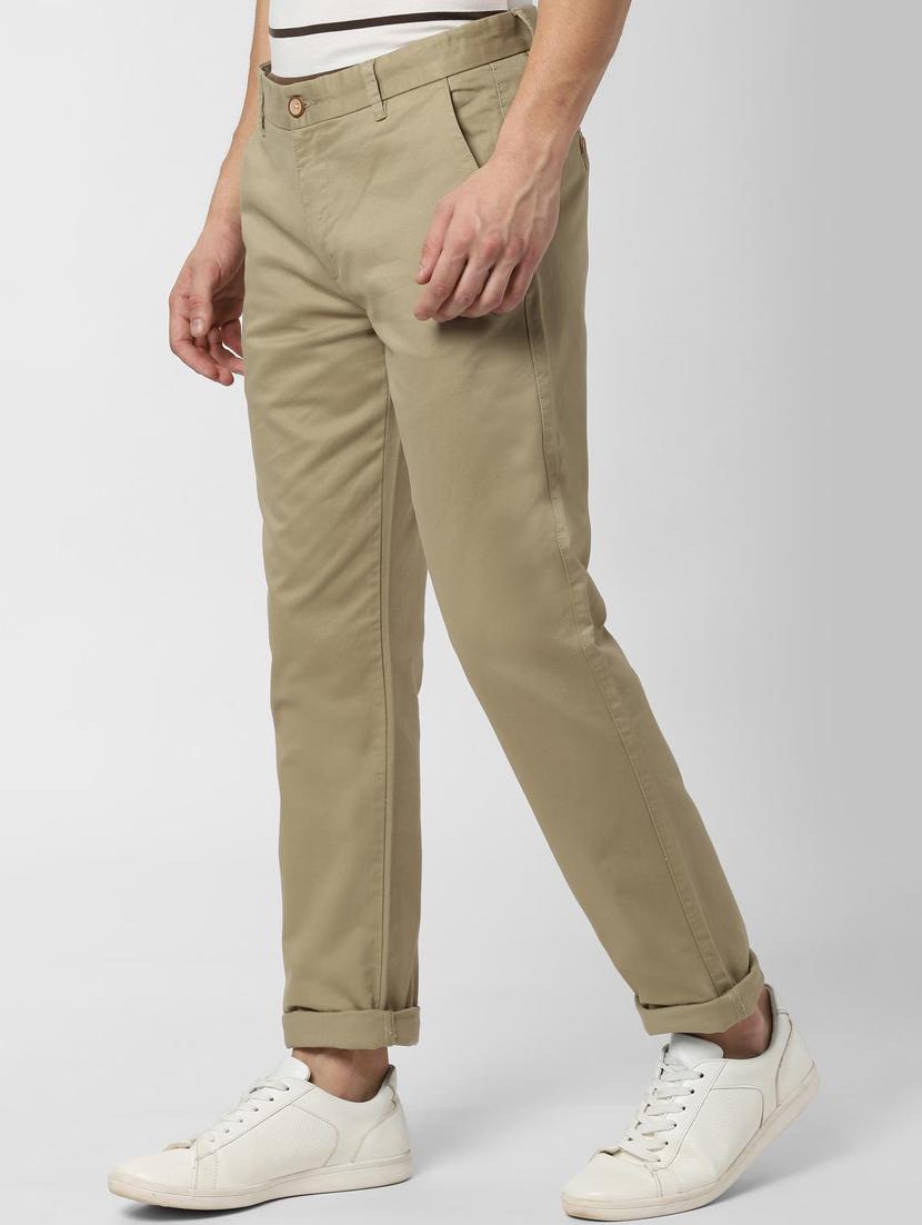 beige solid flat front casual trouser - 16952088 - Zoom Image - 2