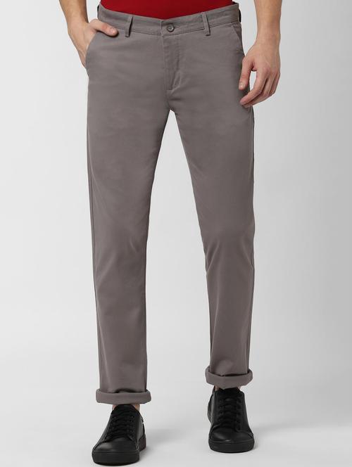 grey solid flat front casual trouser - 16952089 - Standard Image - 1