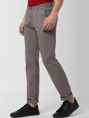 grey solid flat front casual trouser - 16952089 - Standard Image - 2