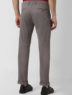 grey solid flat front casual trouser - 16952089 - Standard Image - 3