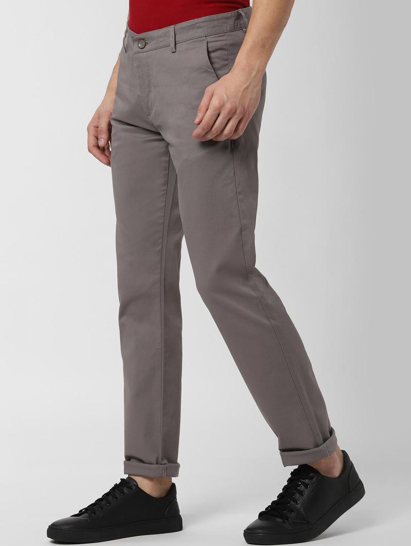 grey solid flat front casual trouser - 16952089 - Zoom Image - 2