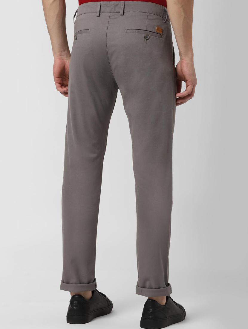 grey solid flat front casual trouser - 16952089 - Zoom Image - 3