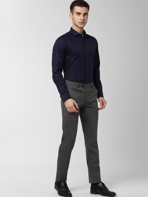 grey solid flat front formal trouser - 16952115 - Standard Image - 4