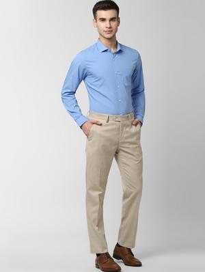 beige solid flat front formal trouser - 16952116 - Standard Image - 4