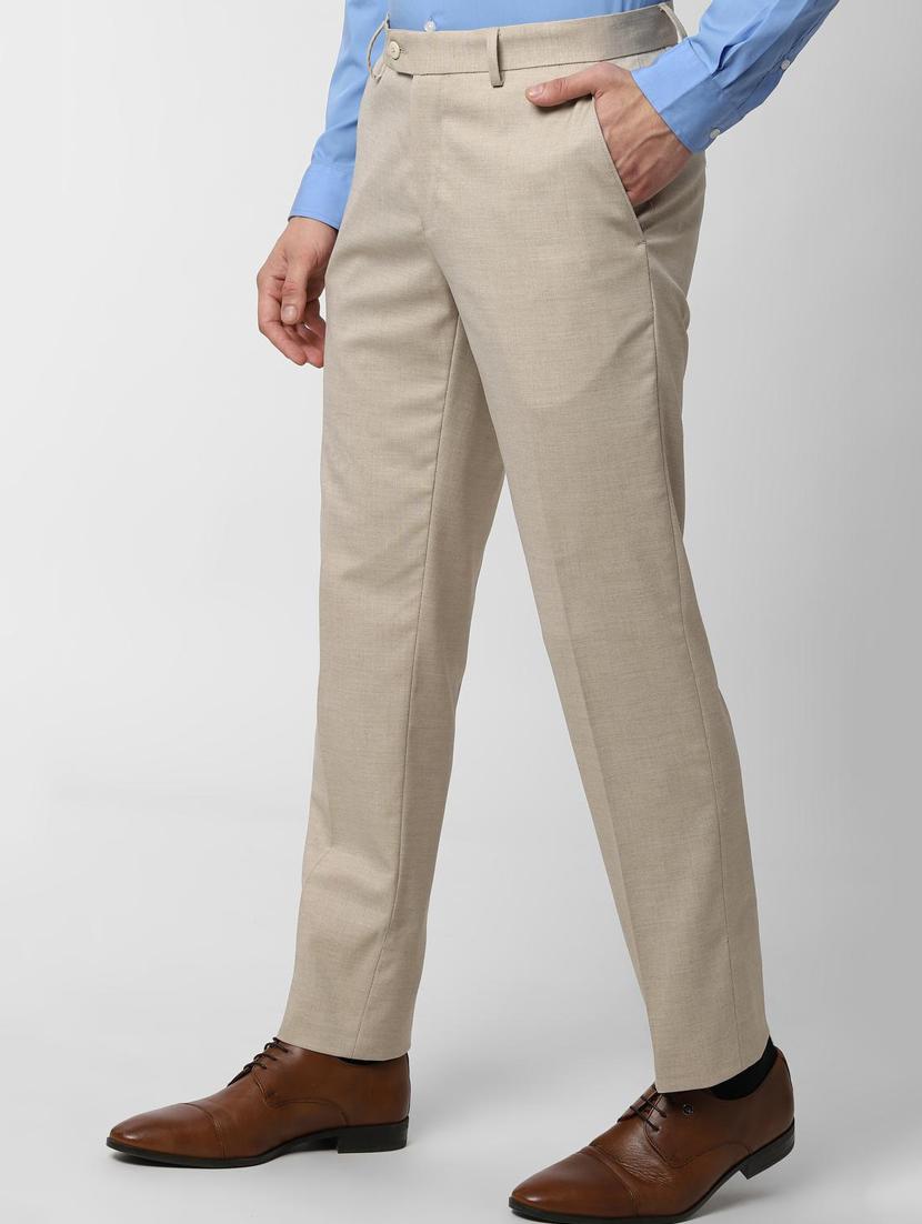 beige solid flat front formal trouser - 16952116 - Zoom Image - 2
