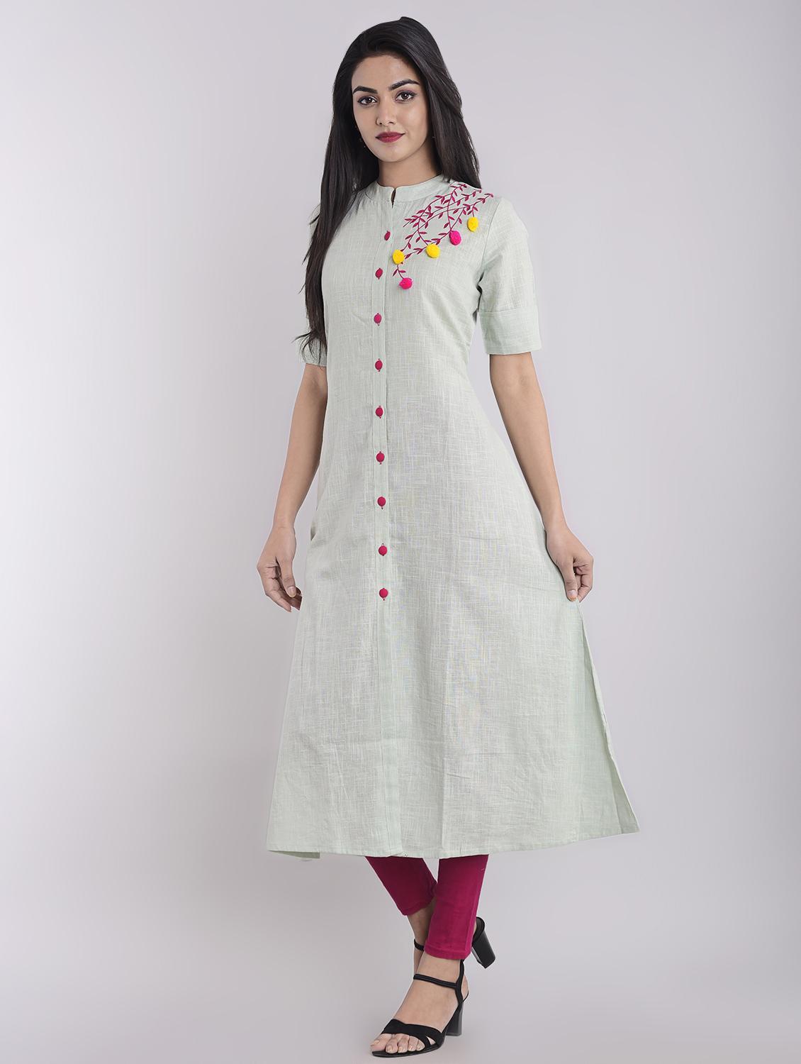 embroidered a-line kurta - 16952151 - Zoom Image - 2