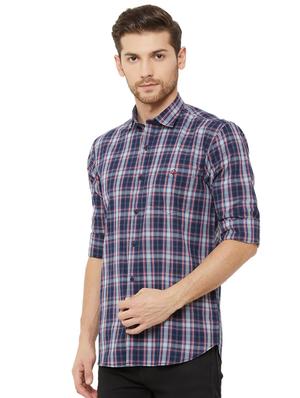 navy blue checkered casual shirt - 16952169 - Standard Image - 2