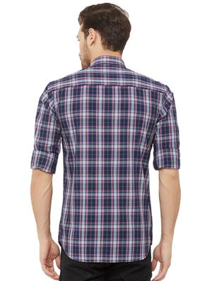 navy blue checkered casual shirt - 16952169 - Standard Image - 3
