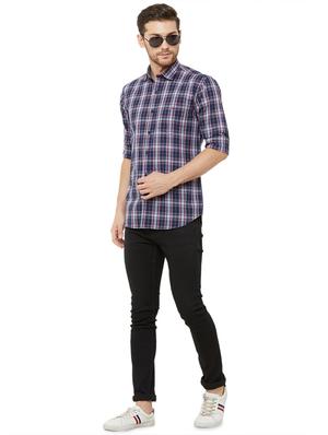 navy blue checkered casual shirt - 16952169 - Standard Image - 4