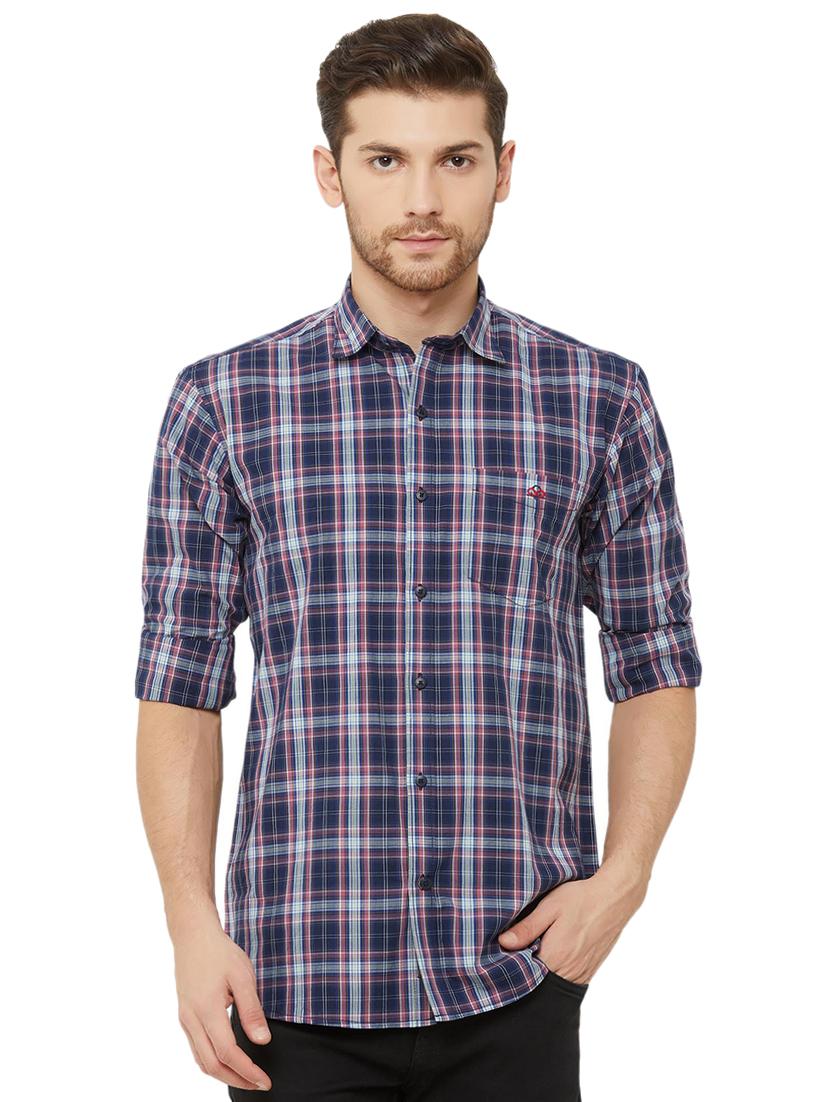 navy blue checkered casual shirt - 16952169 - Zoom Image - 1