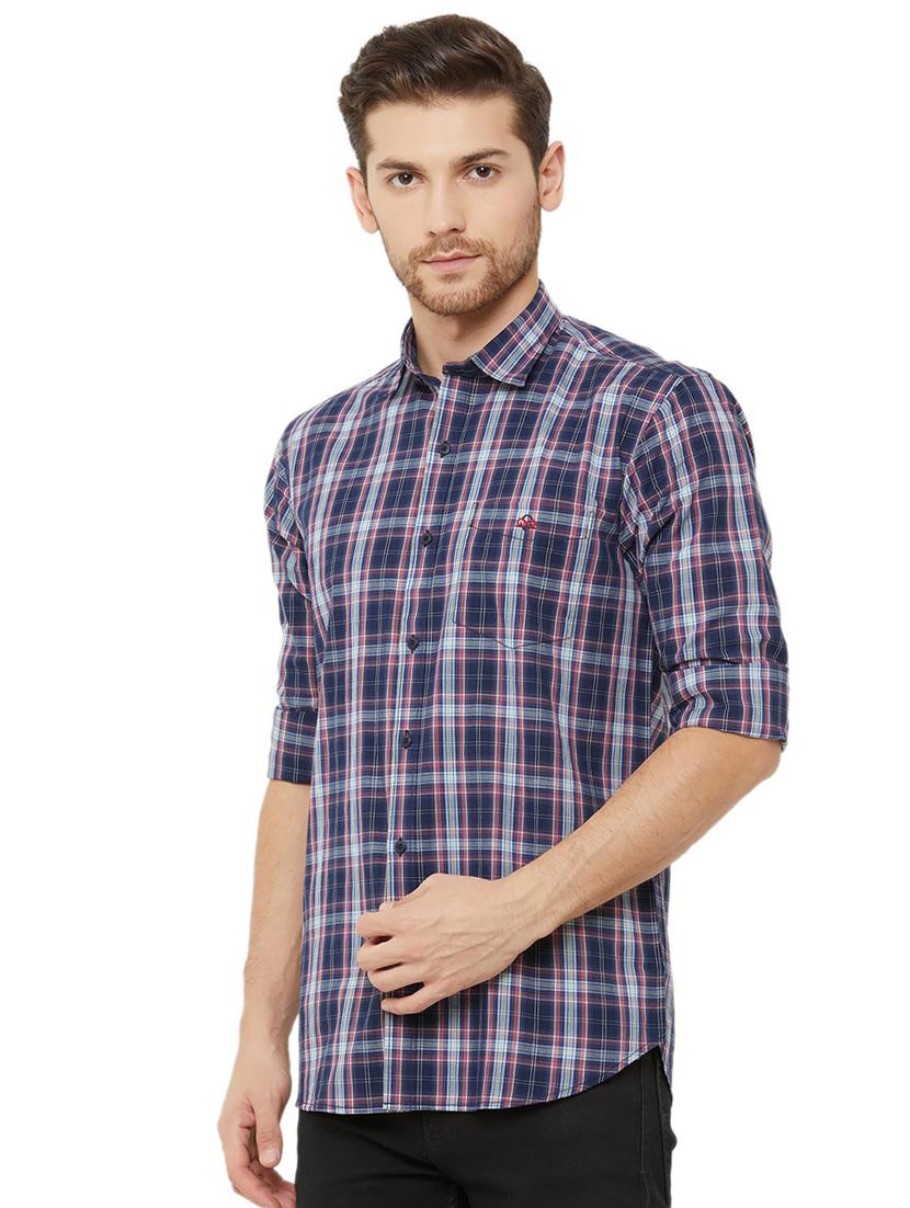 navy blue checkered casual shirt - 16952169 - Zoom Image - 2