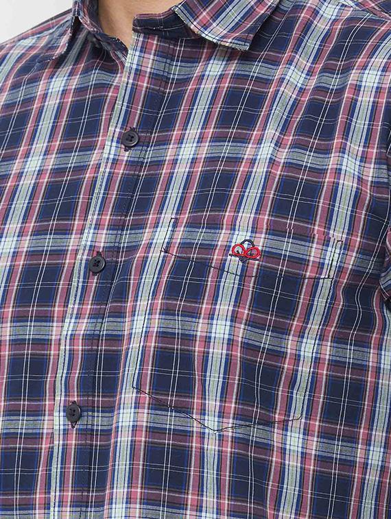 navy blue checkered casual shirt - 16952169 - Zoom Image - 5