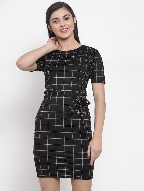 tie front grid pattern bodycon dress - 16952291 - Standard Image - 1