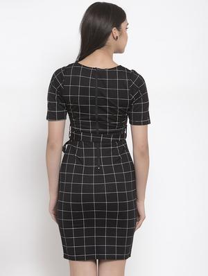 tie front grid pattern bodycon dress - 16952291 - Standard Image - 3
