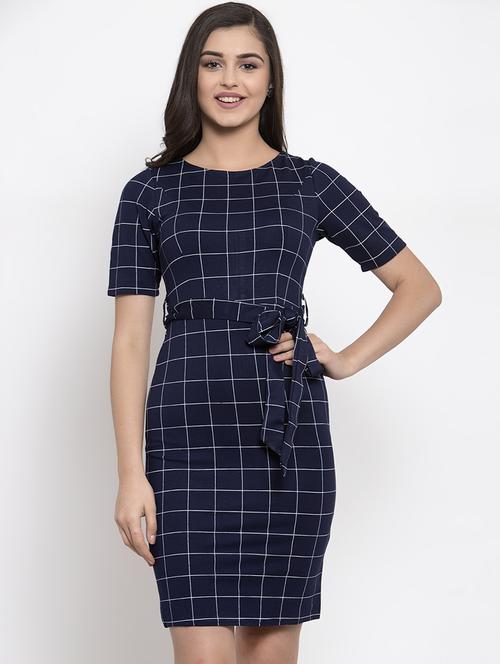 tie front grid pattern bodycon dress - 16952292 - Standard Image - 1